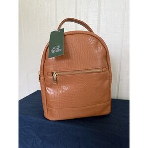 Wild Fable Cognac Brown Croc Embossed Mini Backpack Faux Leather Gold Zip NWT
